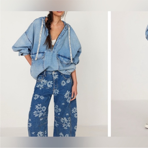 Free People We the Free Good Luck Printed Barrel Jeans - Laser Daisy - 28 🌼 - Picture 4 of 9